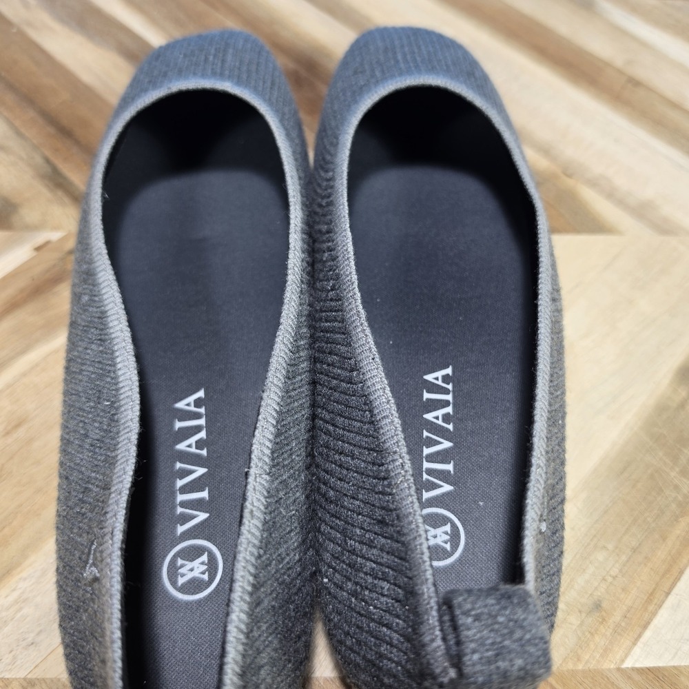 Vivaia Margot Women 41 / US 10.5 Grey Flats Square Toe Ribbed Knit Sustainable - Picture 11 of 13